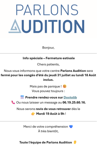 Image actualité Fermeture estivale