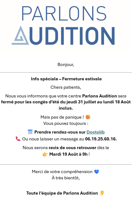 Image de l'actualité Fermeture estivale